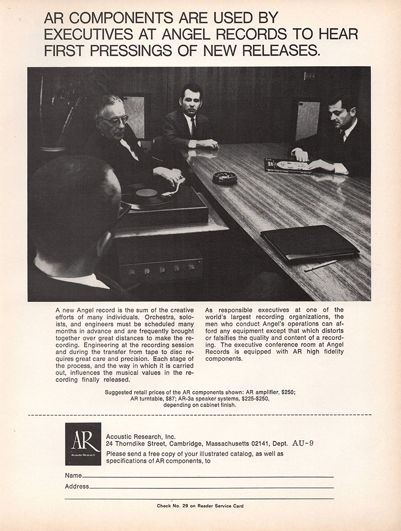Acoustic Research advertisement in Audio, September 1971