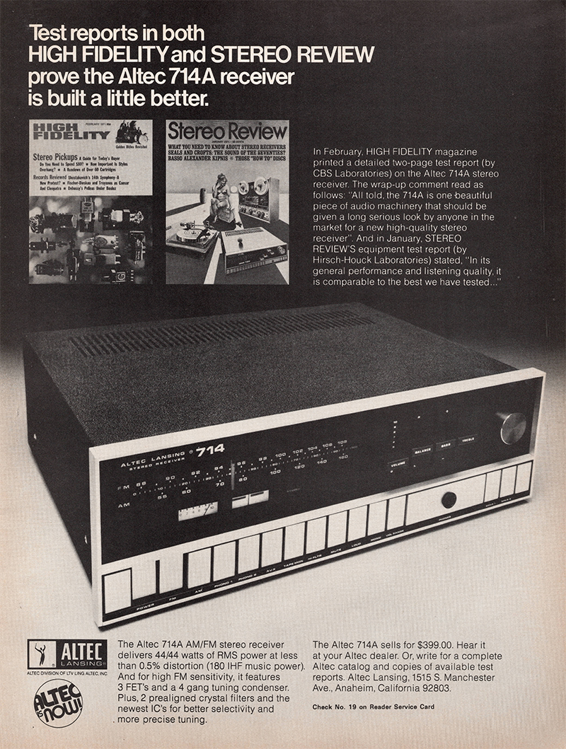 Altec advertisement in Audio, December 1971