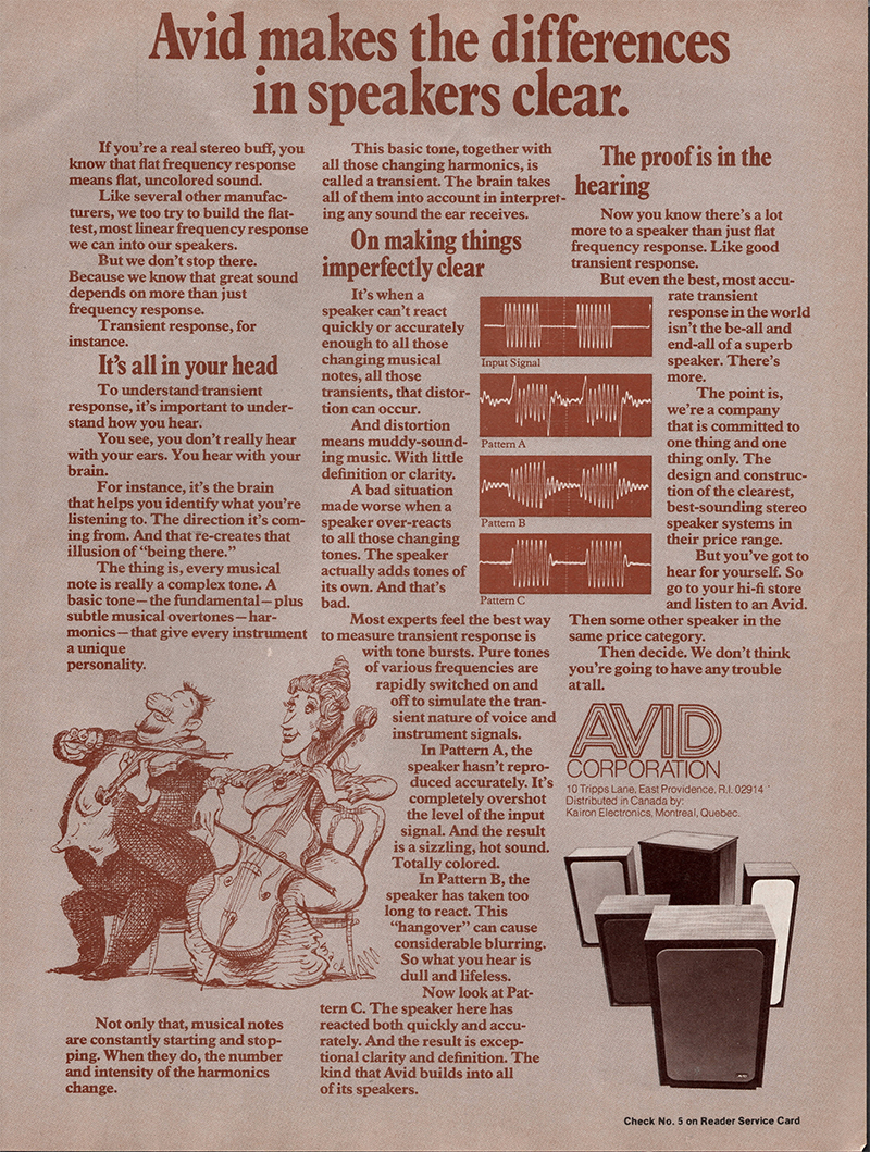 Avid advertisement in Audio, August 1976