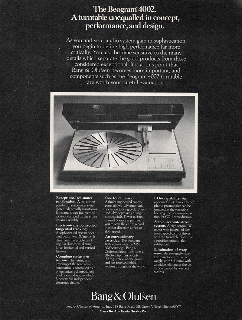 Bang & Olufsen advertisement in Audio, May 1976