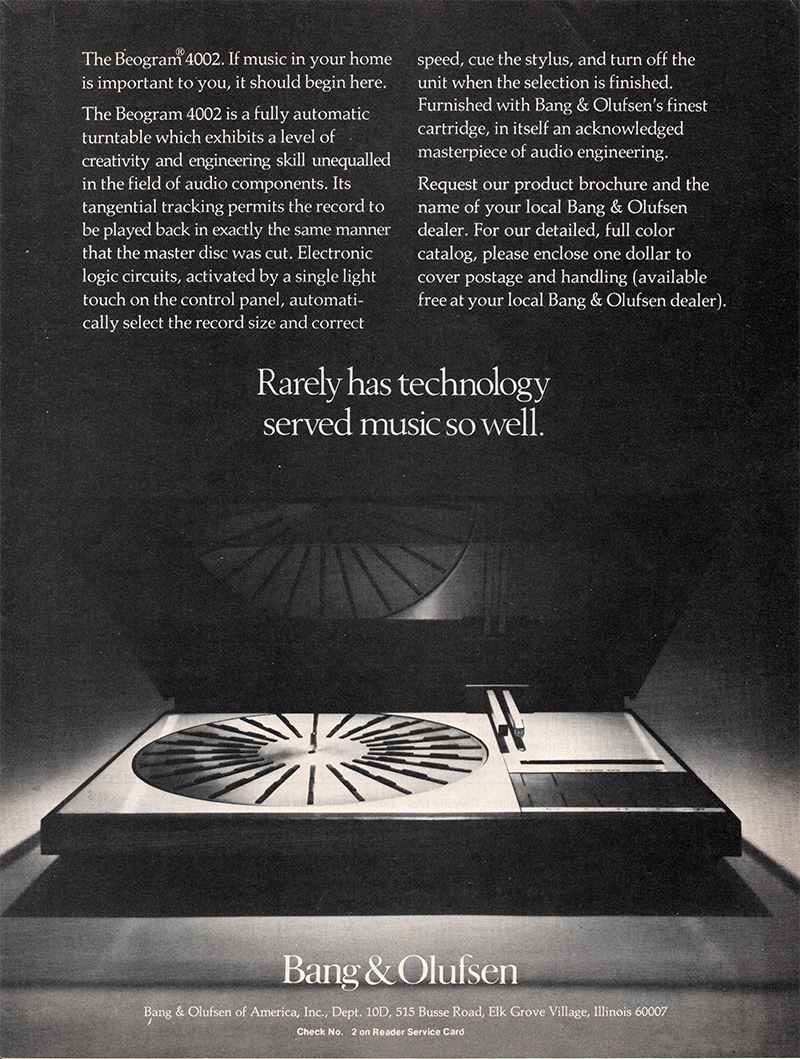 Bang & Olufsen advertisement in Audio, September 1976