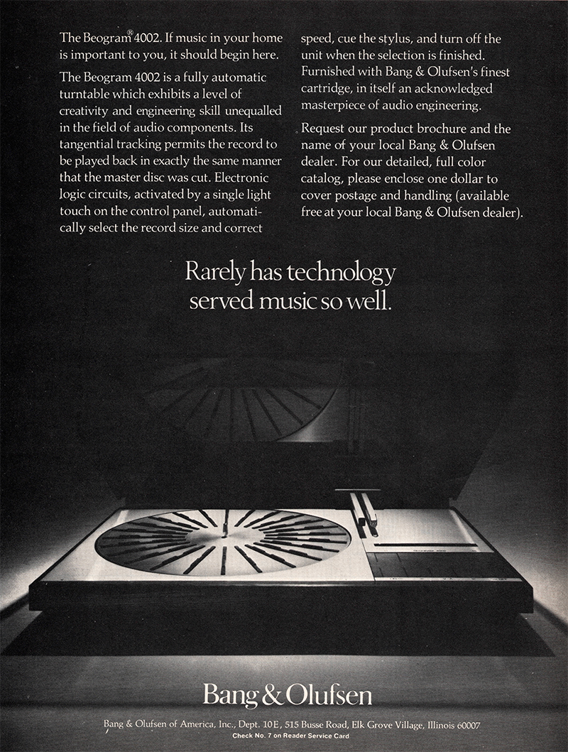 Bang & Olufsen advertisement in Audio, October 1976