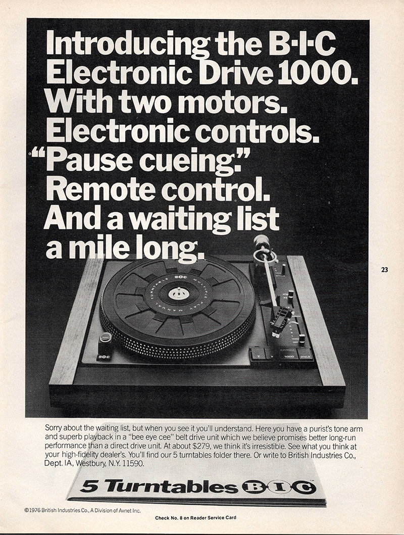 BIC advertisement in Audio, December 1976