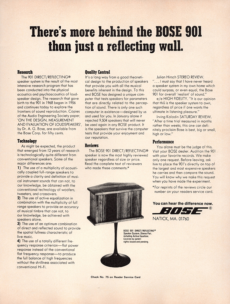 Bose advertisement in Audio, September 1972
