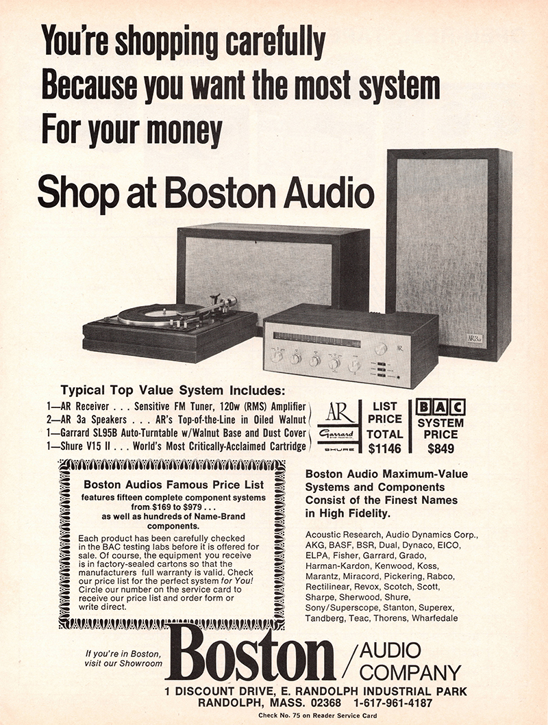 Boston advertisement in Audio, September 1970