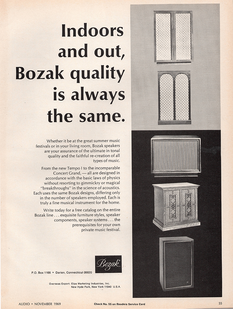 Bozak advertisement in Audio, November 1969