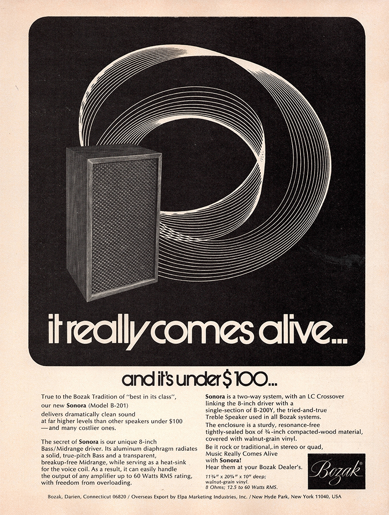 Bozak advertisement in Audio, September 1972