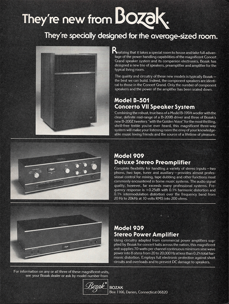 Bozak advertisement in Audio, December 1976
