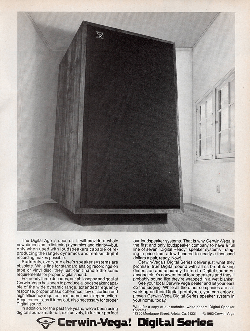 Cerwin-Vega advertisement in Audio Cervin Vega, August 1983