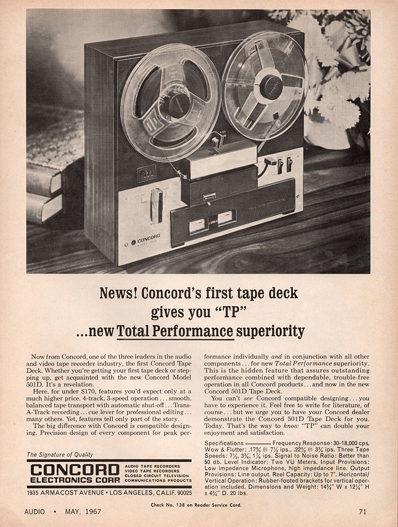 Concord advertisement in Audio, May 1967