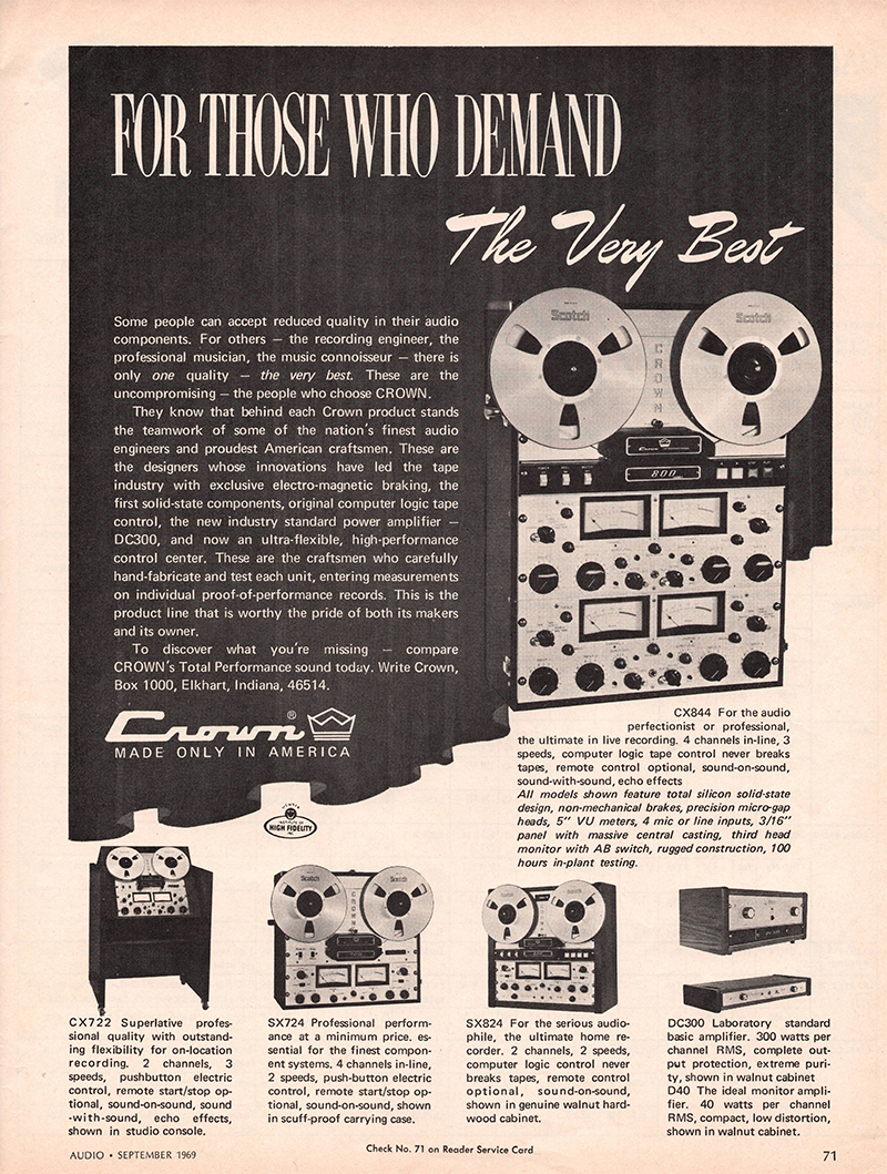 Crown advertisement in Audio, September 1969
