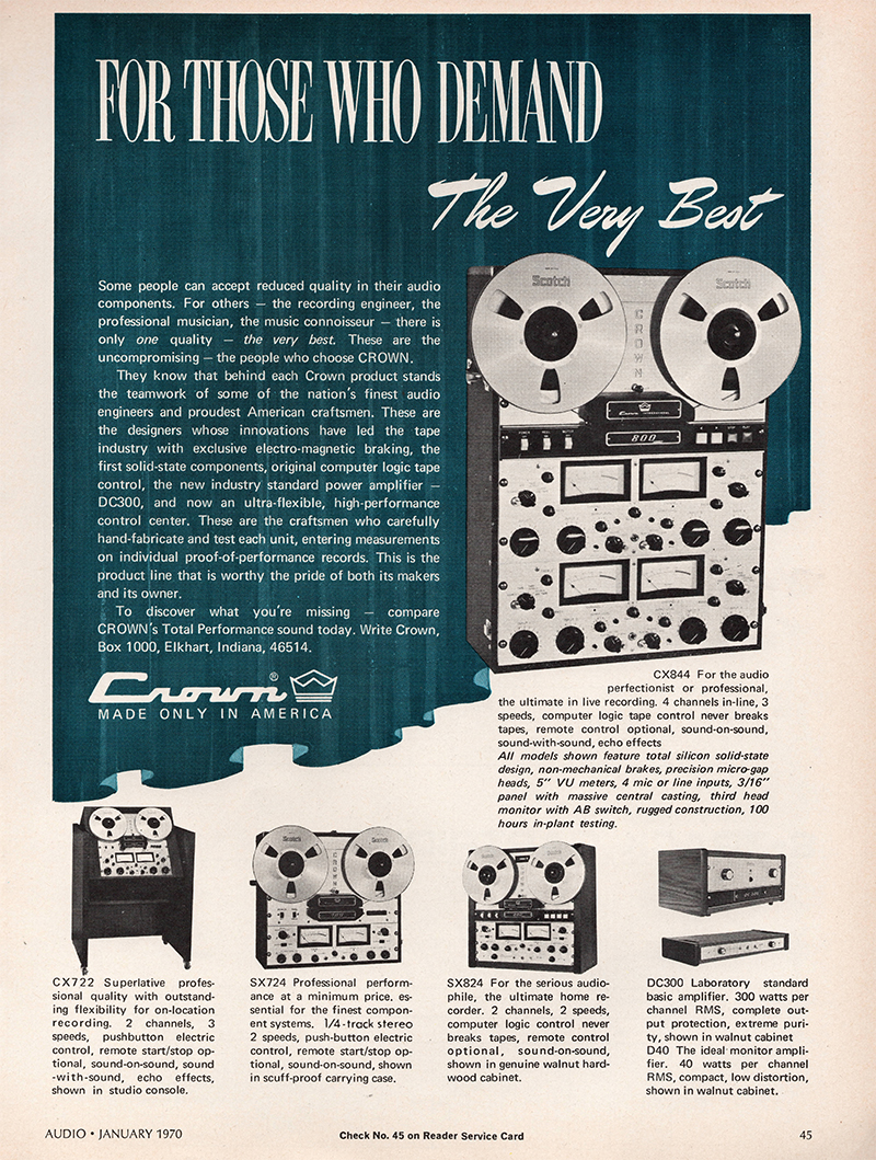 Crown advertisement in Audio, January 1970