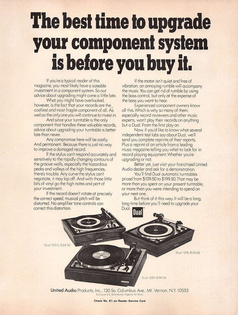 Dual advertisement in Audio, September 1972