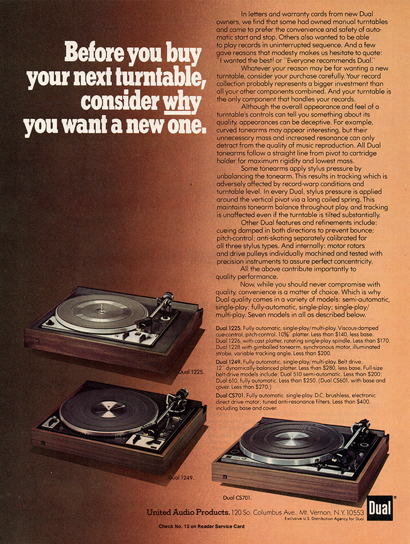 Dual advertisement in Audio, May 1976