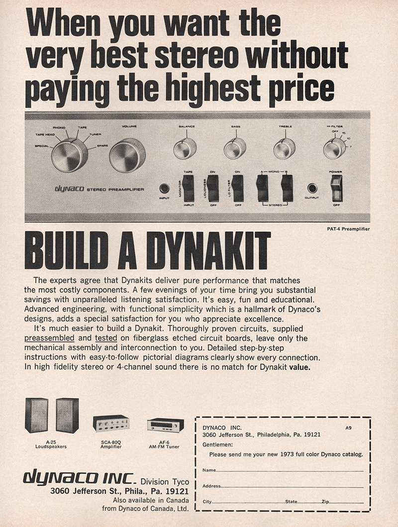 Dynaco advertisement in Audio, September 1973