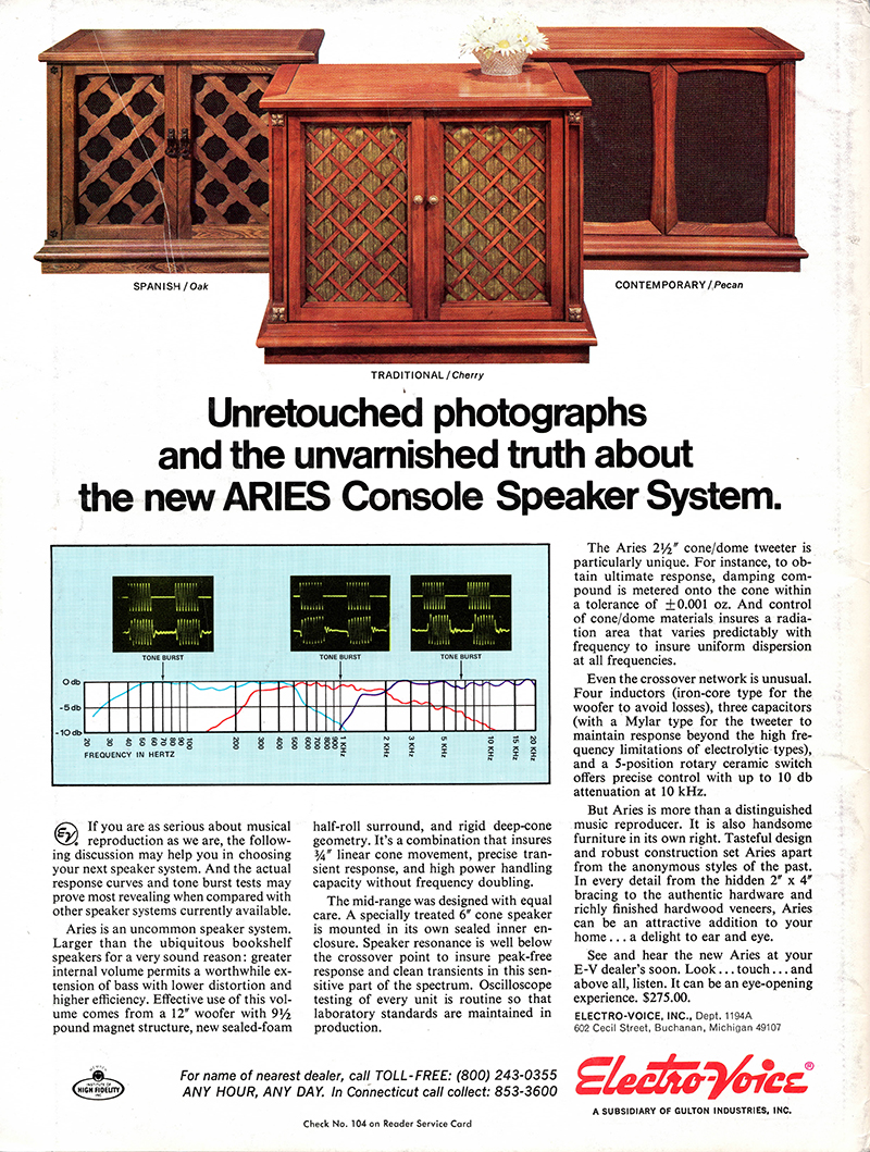 Electro-Voice advertisement in Audio, November 1969