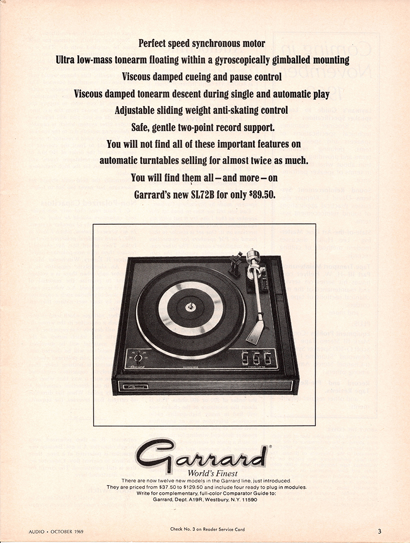 Garrard advertisement in Audio, October 1969