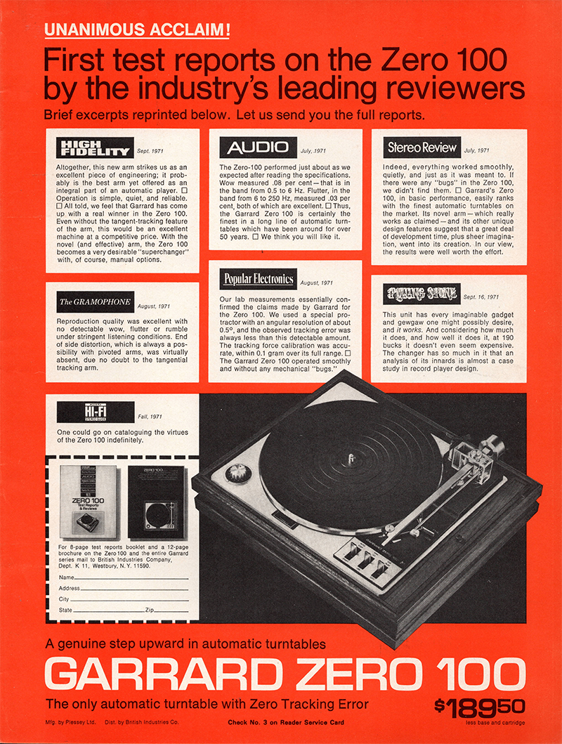 Garrard advertisement in Audio, November 1971