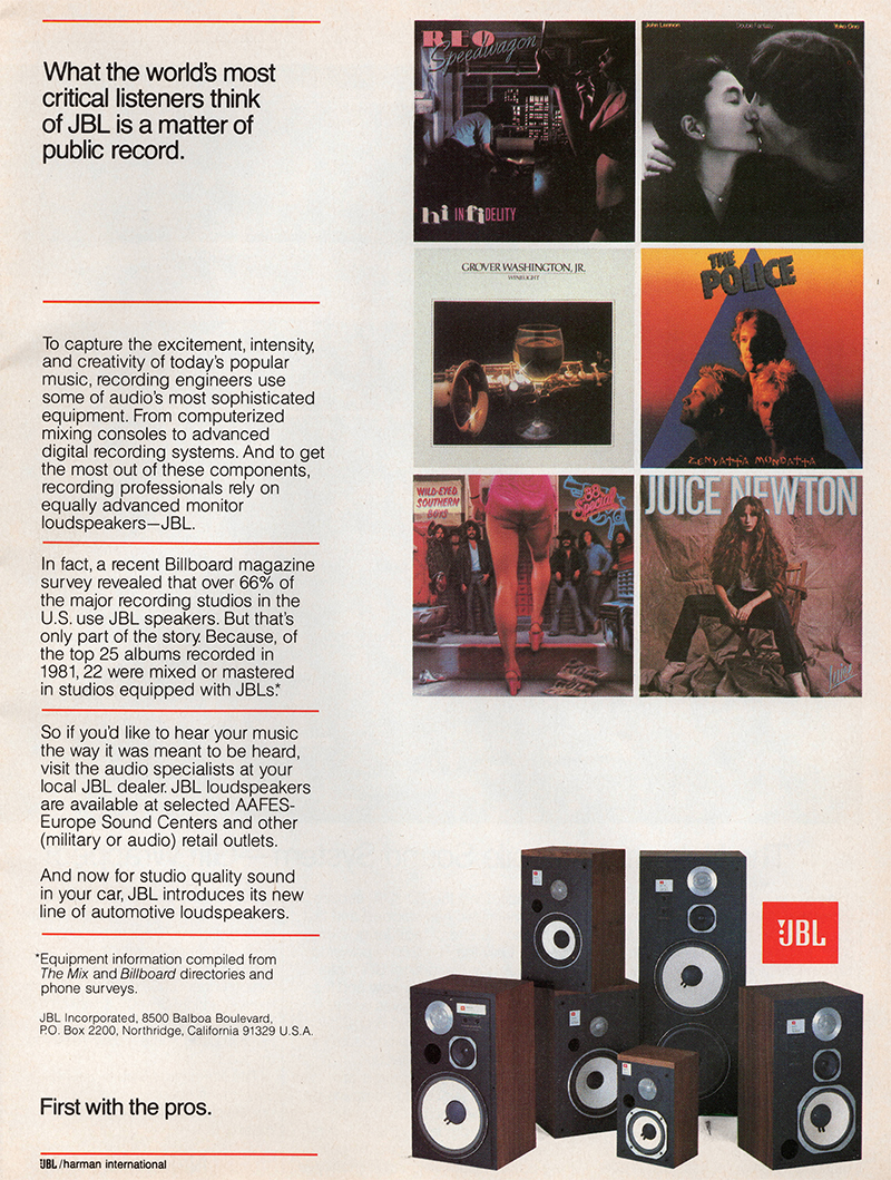 JBL advertisement in Audio, August 1983