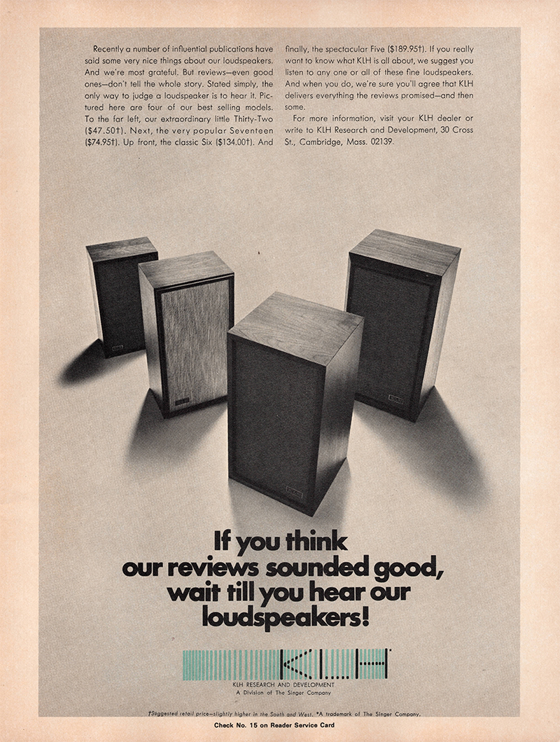 KLH advertisement in Audio, September 1972