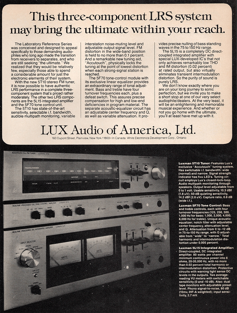 Lux advertisement in Audio, October 1978