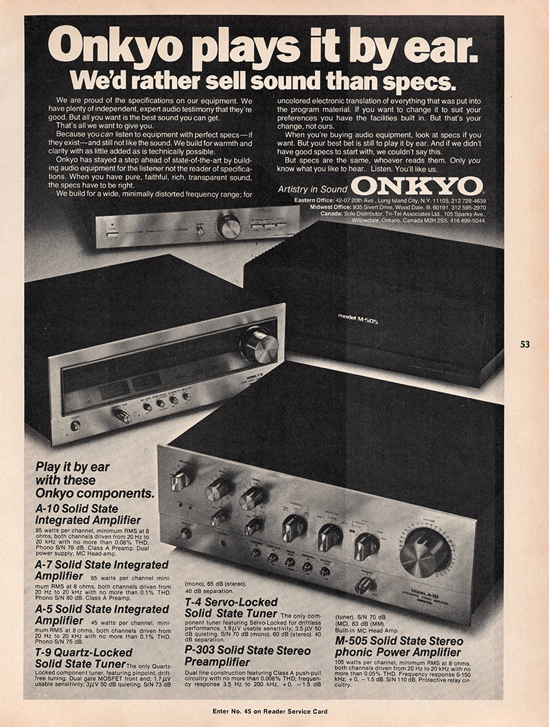 Onkyo advertisement in Audio, October 1977