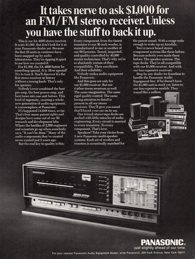Panasonic advertisement in Audio, April 1970