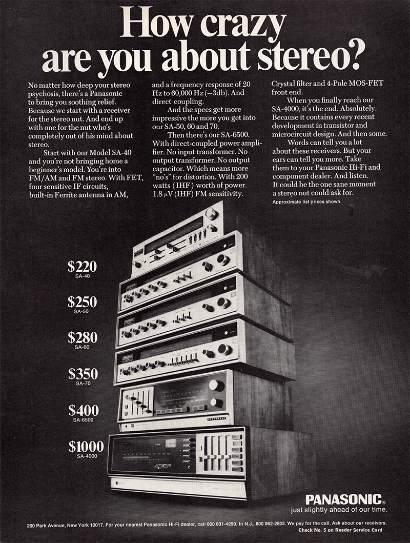 Panasonic advertisement in Audio, December 1970