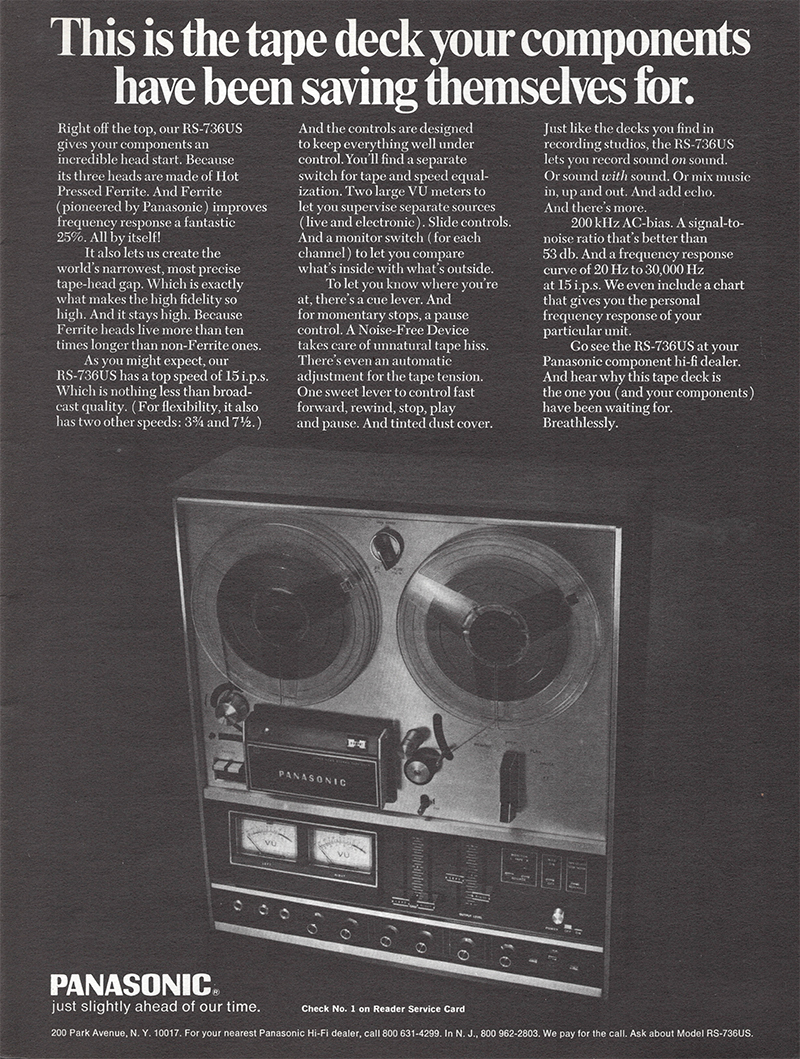 Panasonic advertisement in Audio, February 1971