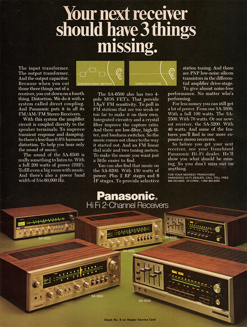Panasonic advertisement in Audio, September 1972