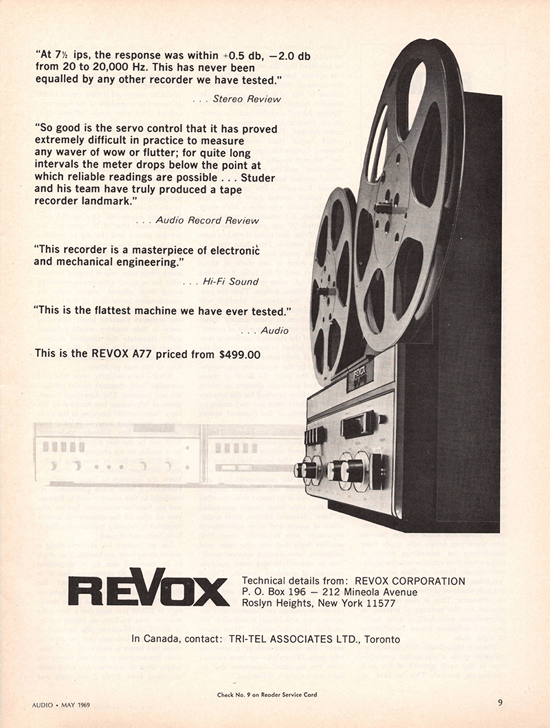 Revox advertisement in Audio, May 1969