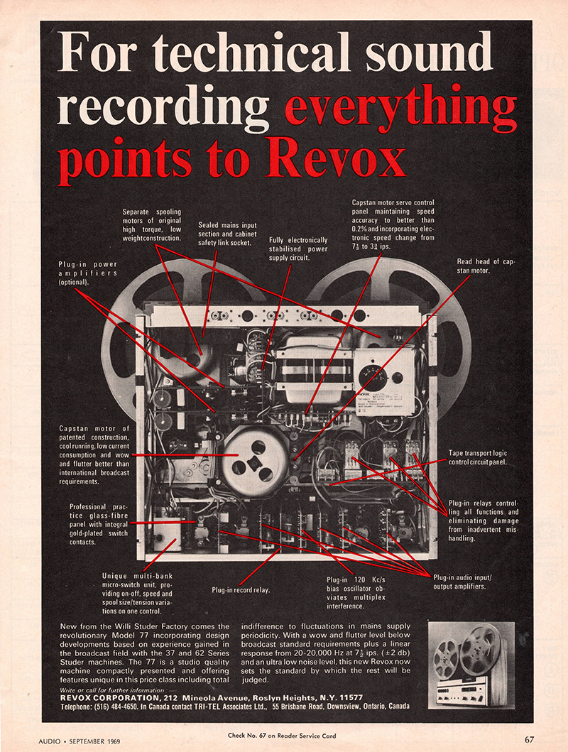 Revox advertisement in Audio, September 1969