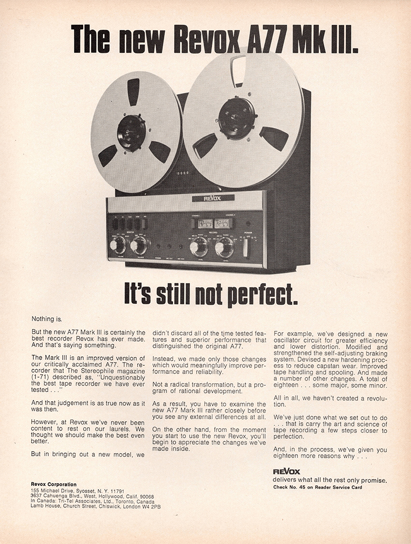 Revox advertisement in Audio, November 1971