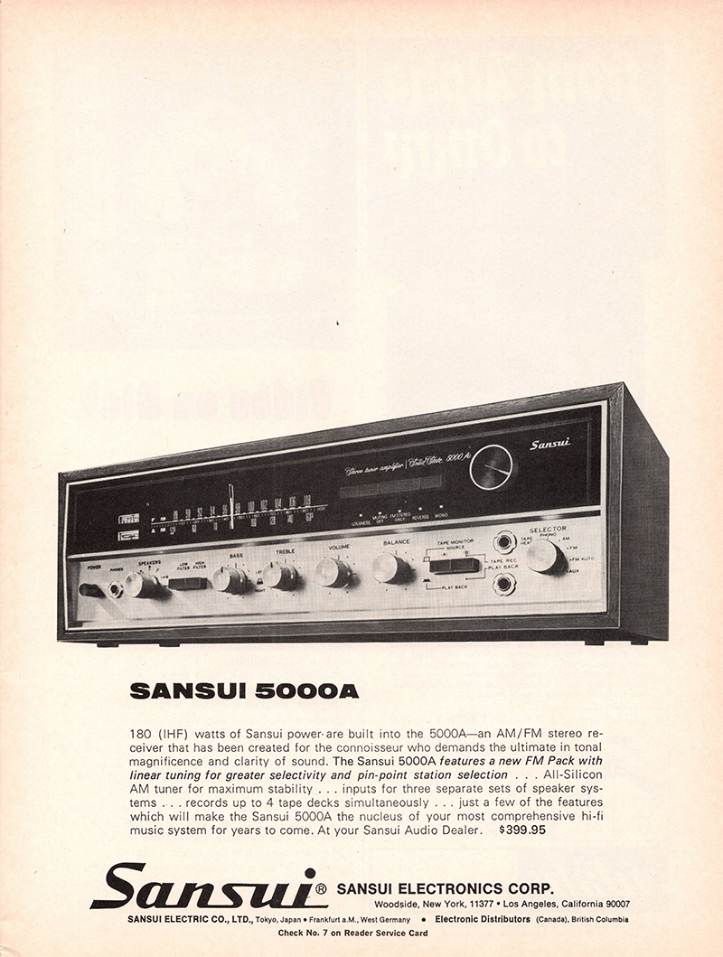 Sansui advertisement in Audio, September 1970