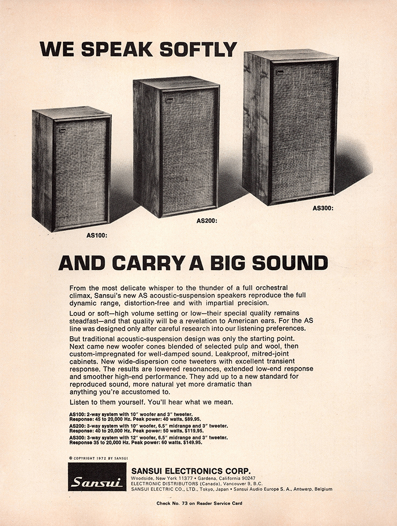 Sansui advertisement in Audio, September 1972