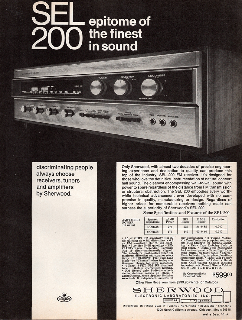 Sherwood advertisement in Audio, October 1969