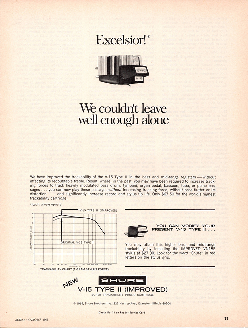 Shure advertisement in Audio, October 1969