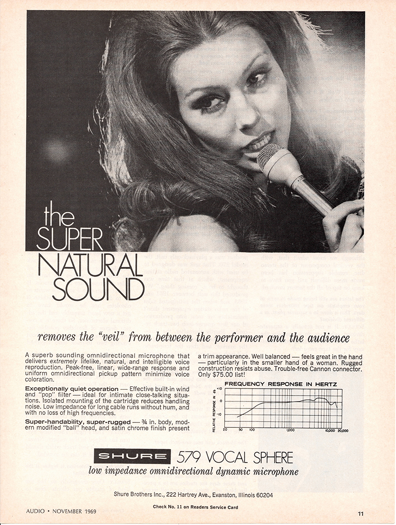 Shure advertisement in Audio, November 1969