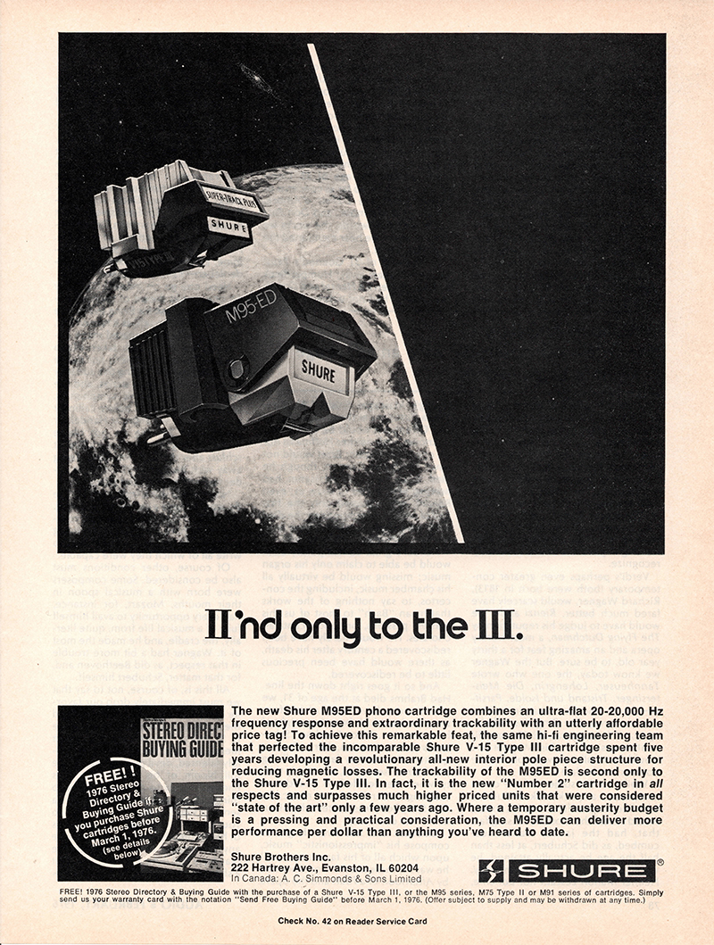 Shure advertisement in Audio, February 1976