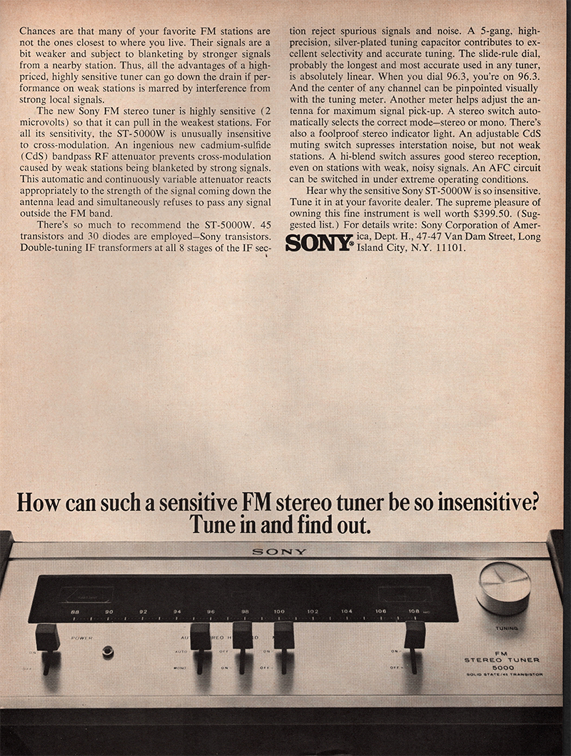 Sony advertisement in Audio, May 1967