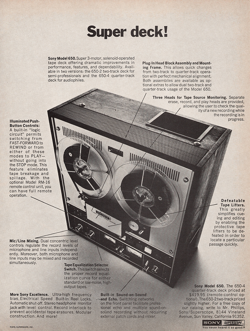 Sony advertisement in Audio, September 1970