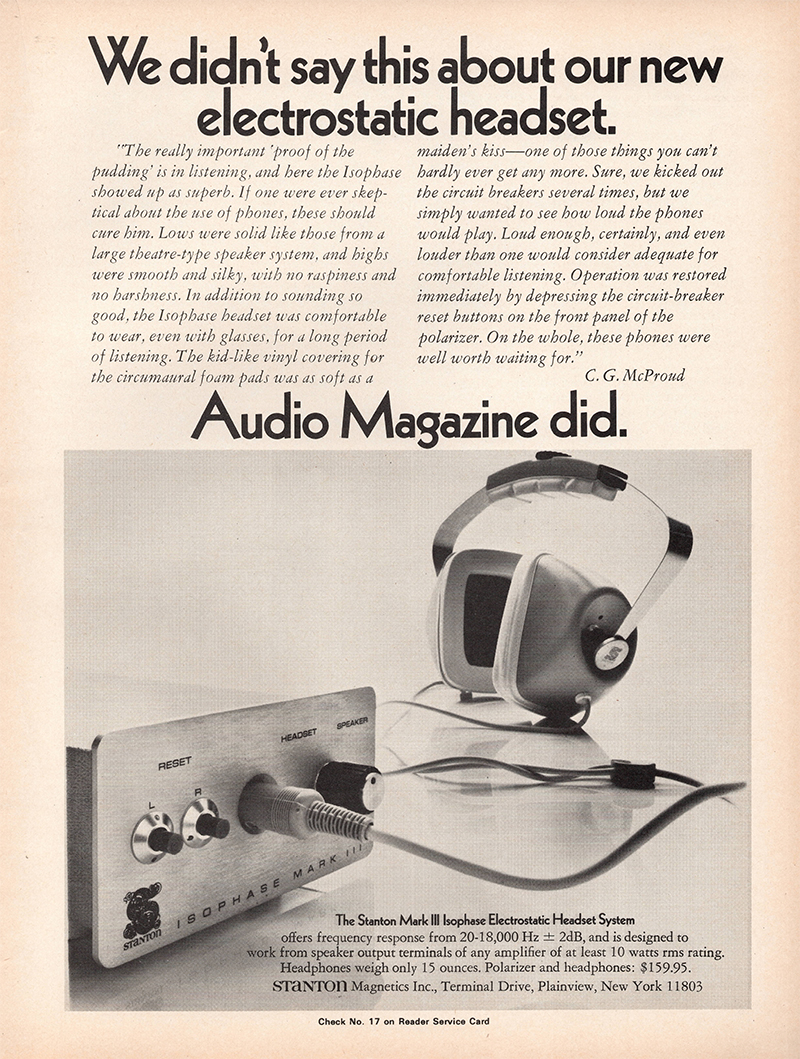 Stanton advertisement in Audio, November 1971