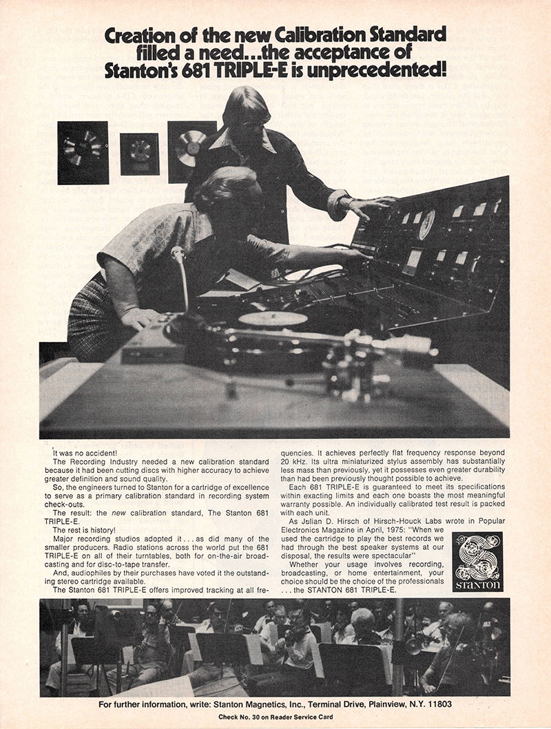 Stanton advertisement in Audio, January 1976