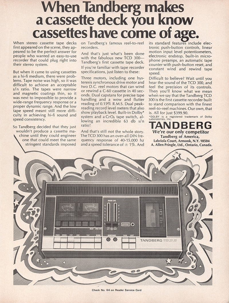 Tandberg advertisement in Audio, September 1973