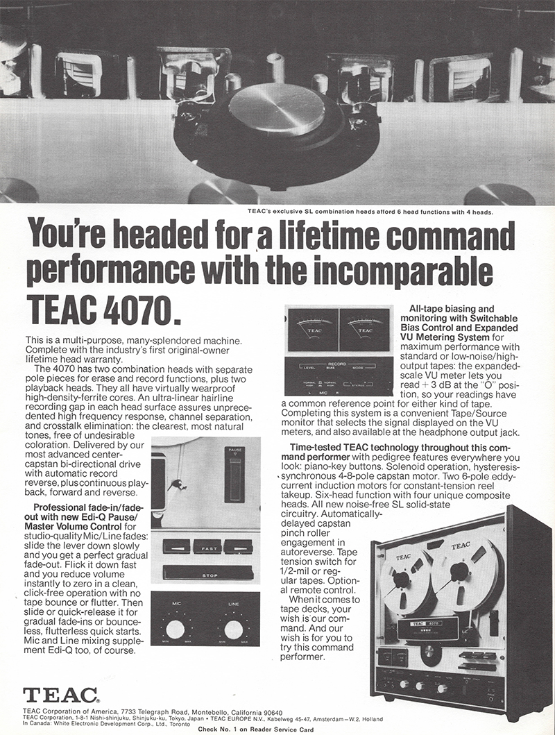 TEAC advertisement in Audio, September 1971
