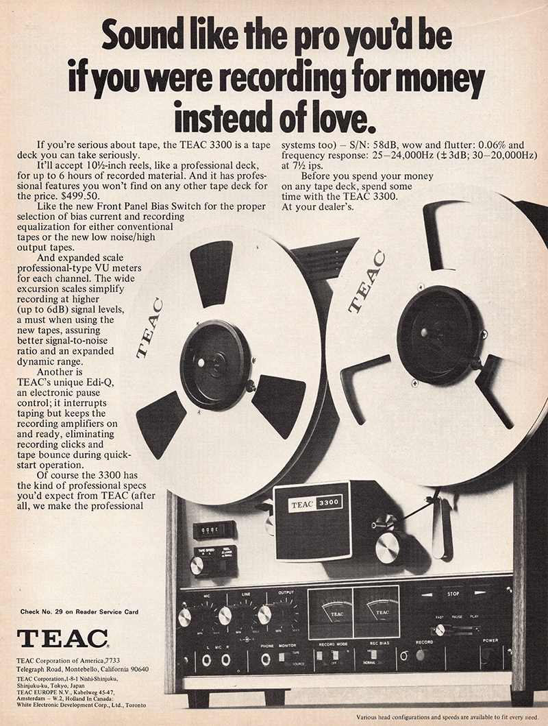 TEAC advertisement in Audio, December 1971