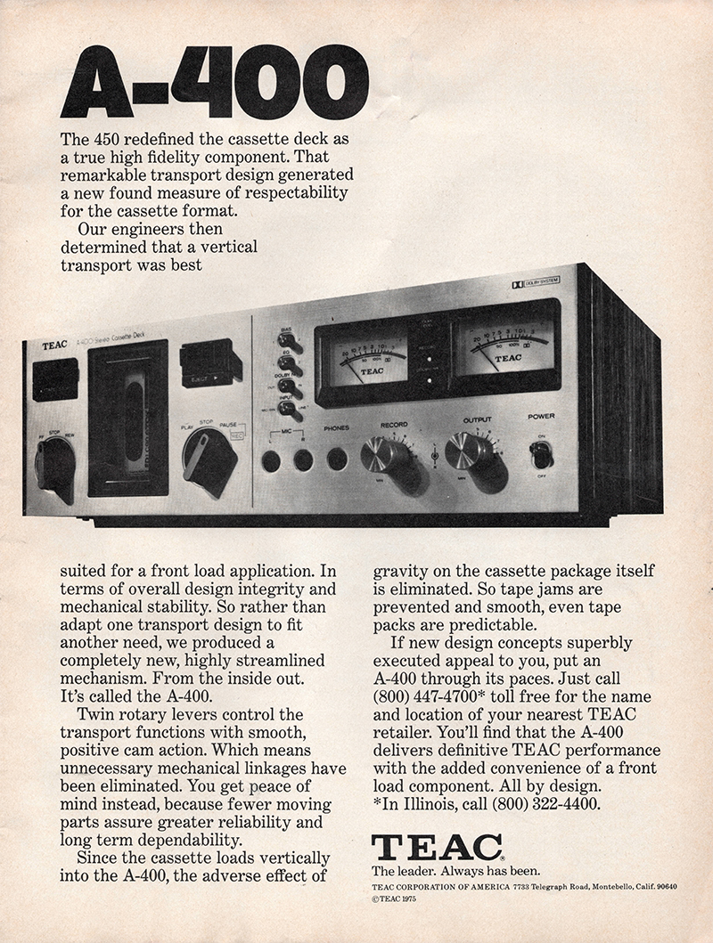 TEAC advertisement in Audio, August 1976