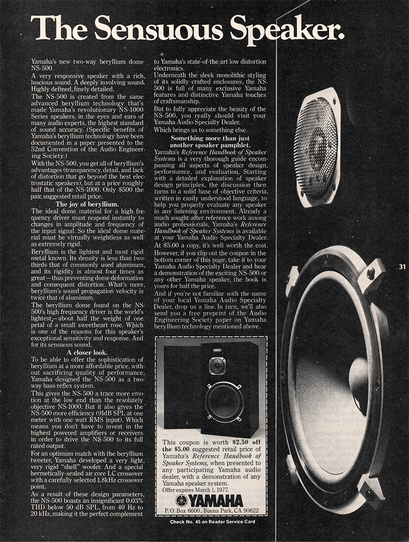 Yamaha advertisement in Audio, December 1976
